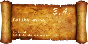 Balika Anina névjegykártya